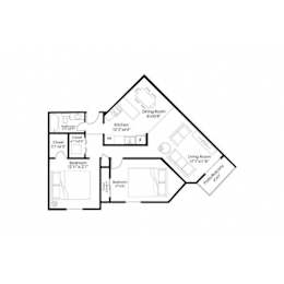 Two bedroom two bathroom apartment floor plan at Prosper West Apartments, Minnesota, 56387