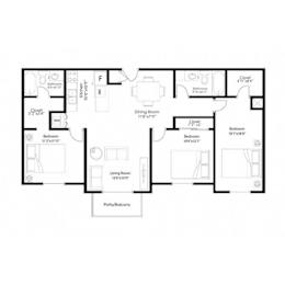 Three bedroom apartment floor plan layout at Prosper West Apartments, Waite Park, Minnesota