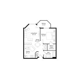 1 bedroom floor plan with balcony at Regency Park Apartments, Minnesota, 56304