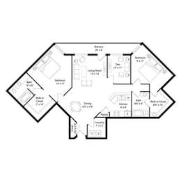 Two bedroom two bath floor plan layout at Regency Park Apartments, Minnesota