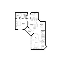 Two bedroom 2 bathroom floor plan layout at Regency Park Apartments, St Cloud, MN 56304