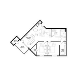 Two bedroom floor plan with balcony and walk-in closet at Regency Park Apartments, St Cloud