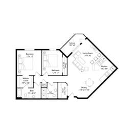 2 bedroom 2 bathroom apartment floor plan at Regency Park Apartments, St Cloud, MN 56304