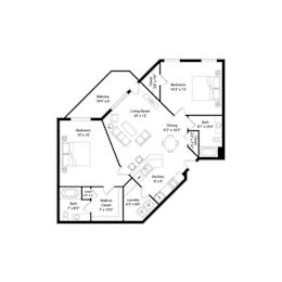 2 bed two bathroom apartment floor plan at Regency Park Apartments, St Cloud, MN