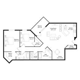 Two bedroom two bathroom apartment floor plan at Regency Park Apartments, St Cloud, 56304