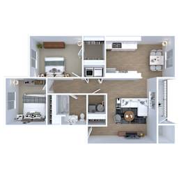 Three bedroom two bath floorplan at Lexington Park Apartments, West Valley City, UT 84119