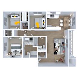 Three bedroom two bathroom floorplan at Lexington Park Apartments, West Valley City, 84119