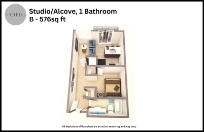 Floor Plan  a floor plan of a studio apt with a bathroom