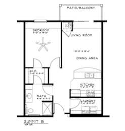 Summit b one bedroom floor plan layout at The Estates at Arbor Oaks Apartments, Andover, 55304