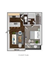 Floor Plan  a stylized 1 bedroom floor plan with a bathroom and a living room