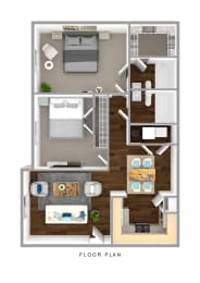 Floor Plan  a stylized floor plan with a bedroom and living room