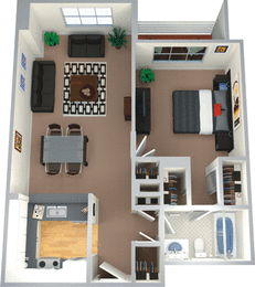 a floor plan of a house with a bedroom and a living room