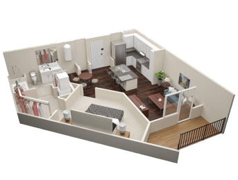 1 Bedroom 1 Bath Floor Plan at Millworks Apartments, Atlanta