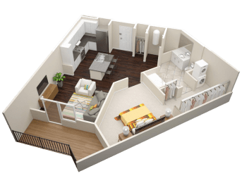 1 Bedroom 1 Bath Floor Plan at Millworks Apartments, Atlanta, GA, 30318