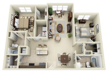 2 bed 2 bath B2 Floor Plan at Carolina Point Apartments, Greenville