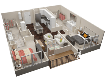 2 Bedroom 2 Bath Floor Plan at Millworks Apartments, Atlanta, GA