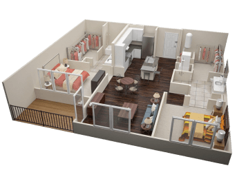 2 Bedroom 2 Bath Floor Plan at Millworks Apartments, Atlanta