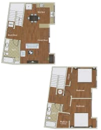 B5L 2 Bed 2 Bath Loft 1214Square Feet Floor Plan at St. Marys Square Apartments, Raleigh