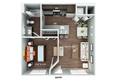 Beaufort Classic 1 bedroom 1 bathroom Floor Plan A at Fortress Grove, Murfreesboro