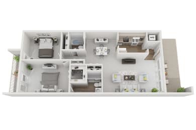 2 Bed 2 Bath 978sf 3D Floor Plan at Brook View Apartments, Maryland