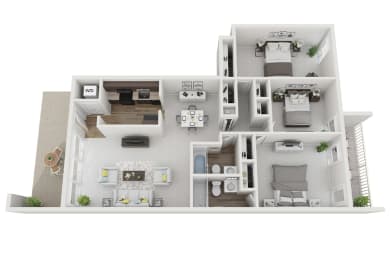 3 Bed 2 Bath 1114sf 3D Floor Plan at Brook View Apartments, Maryland, 21209