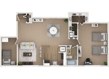 1 bedroom 1 bath 1200sf floor plan at Cardiff Hall Apartments, Towson, MD
