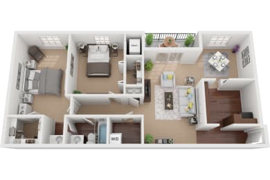 2 Bedroom 1 Bath Rennovated 1,100 Sq.Ft. Cheswolde Floor Plan at Courthouse Square Apartments, Towson