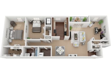 2 Bedroom 1 Bath w Den 1,320sf Renovated  Dorchester Floor Plan at Courthouse Square Apartments, Towson, 21286