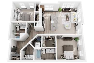2 bed 2 bath C2 1087 sf floor plan