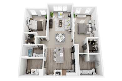 D3 2 Bedroom 2 Bath 1156sf floor plan at Dartmoor Place at Oxford Square