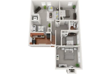 2 bedroom 1 bath 833sf floor plan, Donnybrook Apartments, Towson MD
