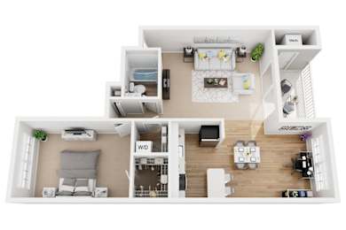1 Bed 1 Bath Floor Plan at Kenilworth at Perring Park Apartments, Maryland