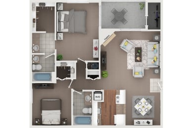 Brighton 2 bedroom 2 bath floor plan at McDonogh Township Apartments, Maryland, 21117