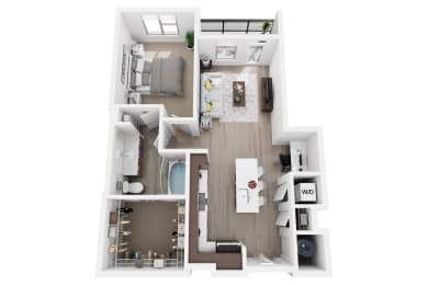 1 bedroom 1 bath A3 floor plan at Millworks Apartments, Atlanta, GA