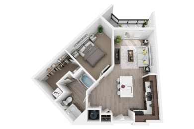 1 bedroom 1 bath A5 floor plan at Millworks Apartments, Atlanta, GA