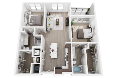 2 bedroom 2 bath B4 floor plan at Millworks Apartments, Atlanta, GA