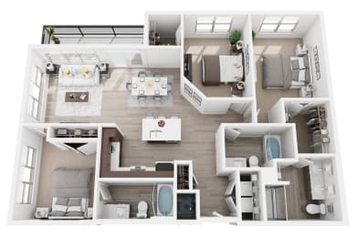 3 bedroom 3 bath C1 floor plan at Millworks Apartments, Atlanta, GA