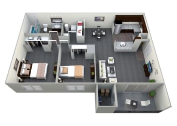 2 Bedroom 1 Bath CWM I Renovated 3D Floor Plan at The Crossings at White Marsh Apartments, Perry Hall, Maryland