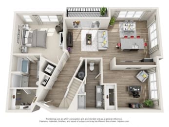 1st Floor Penthouse 6 3D Layout at The Edison Lofts Apartments, Raleigh, North Carolina