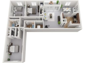 Renovated 3 Bedroom 2 Bath 1292sf Floor Plan at  Padonia Village Apartments, Timonium MD