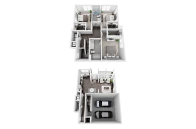 3 bedroom 2 bath 1600 sf townhome 3D Floor Plan @ St. Marys Square North