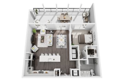 1 bed 1 bath 925 sf 3d floor plan at St. Mary's Square North