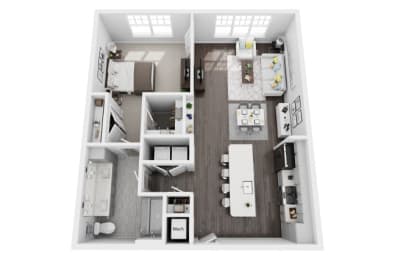 1 bed 1 bath 889sf 3d floor plan at St. Mary's Square North