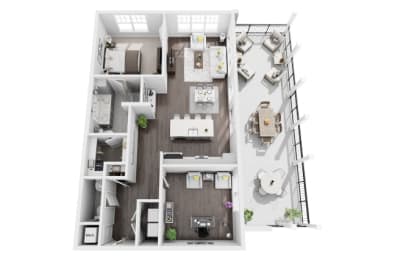 1 bedroom 1 bath 903 sf 3D Floor Plan @ St. Marys Square North