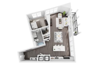 1 bed 1 bath 968sf 3d floor plan at St. Mary's Square North