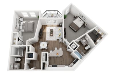 2 Bed 2 Bath 1099 sf Chippewa Renovated Floor Plan at Two Addison Place, Georgia
