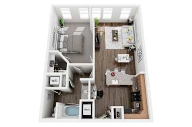 1 Bed 1 Bath 746 sf Ortega Floor Plan @ Two Addison Place