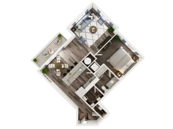 1bed-1bath-887sf Floor Plan at Sycamore at Tyvola, North Carolina, 28217