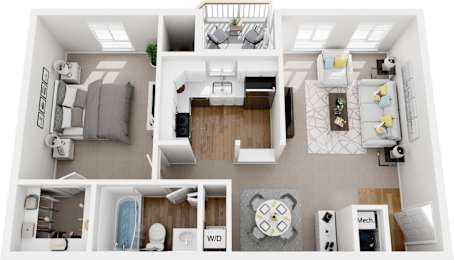 1 bedroom  1 bath renovated 3d floor plan at Westwinds Apartments, Annapolis, 21403
