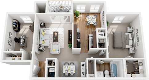 1 bedroom 1 bath ranch w den renovated 3d floor plan at Westwinds Apartments, Annapolis, MD, 21403